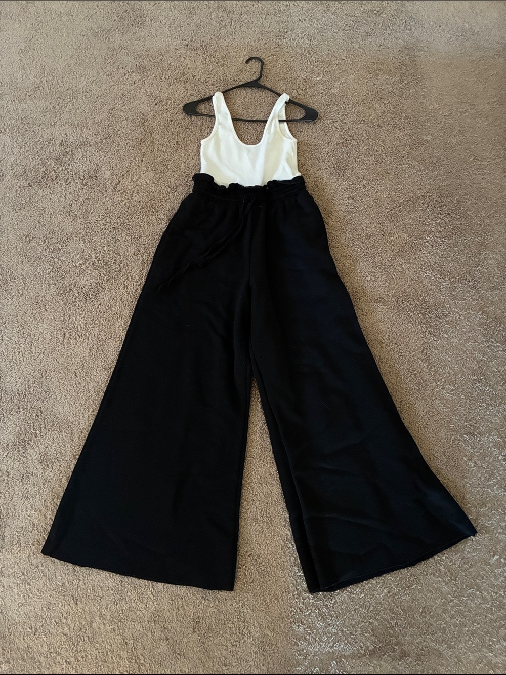 Black & White Wide-Leg Drawstring Jumpsuit